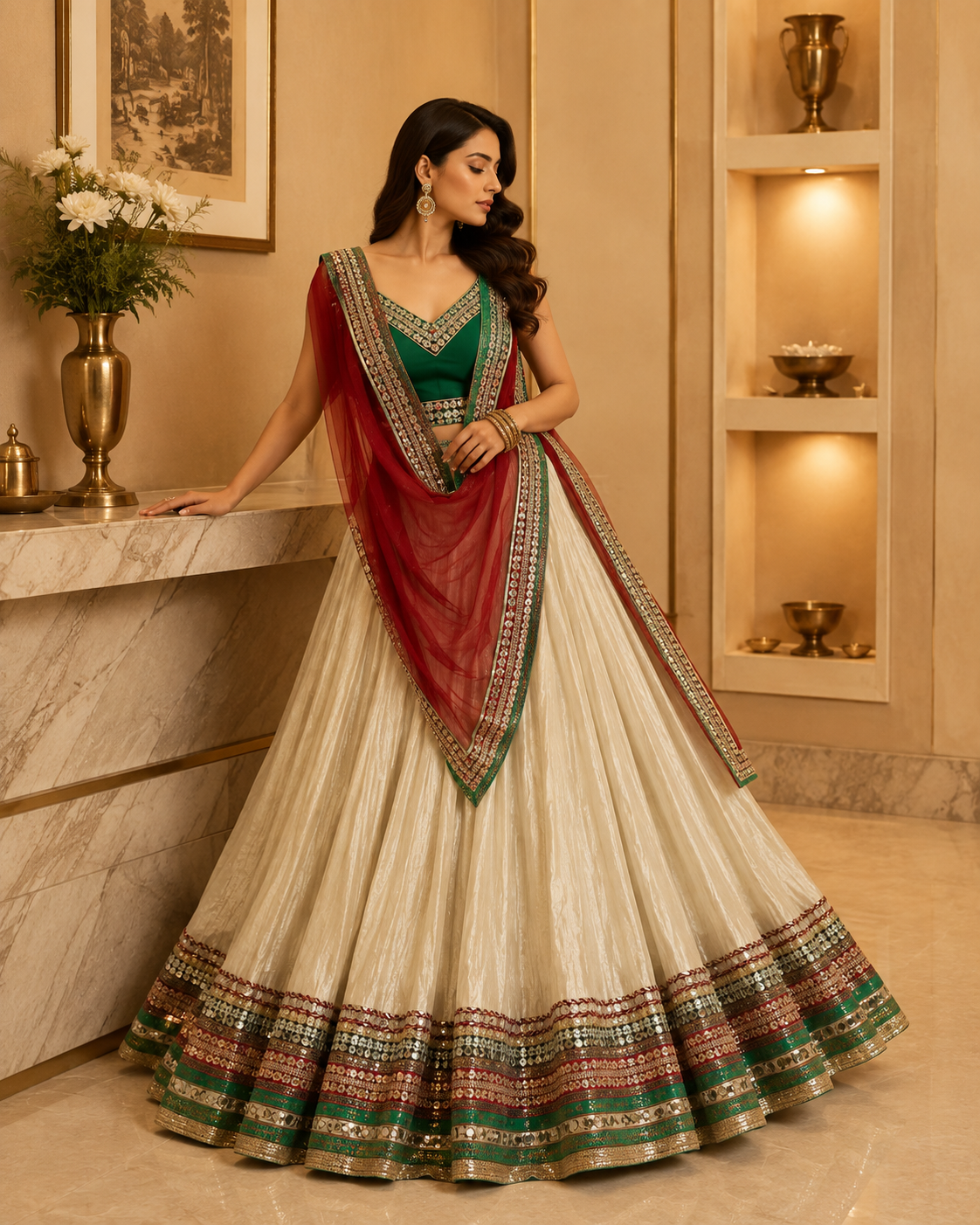 Pure silk off-white lehenga set
