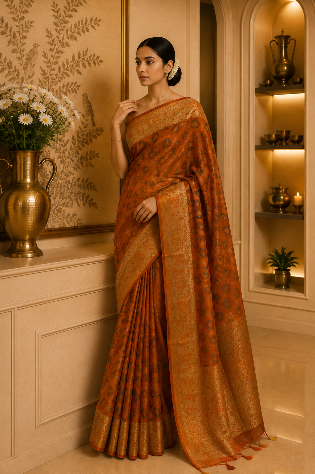 Rust Semi Patola Silk Saree