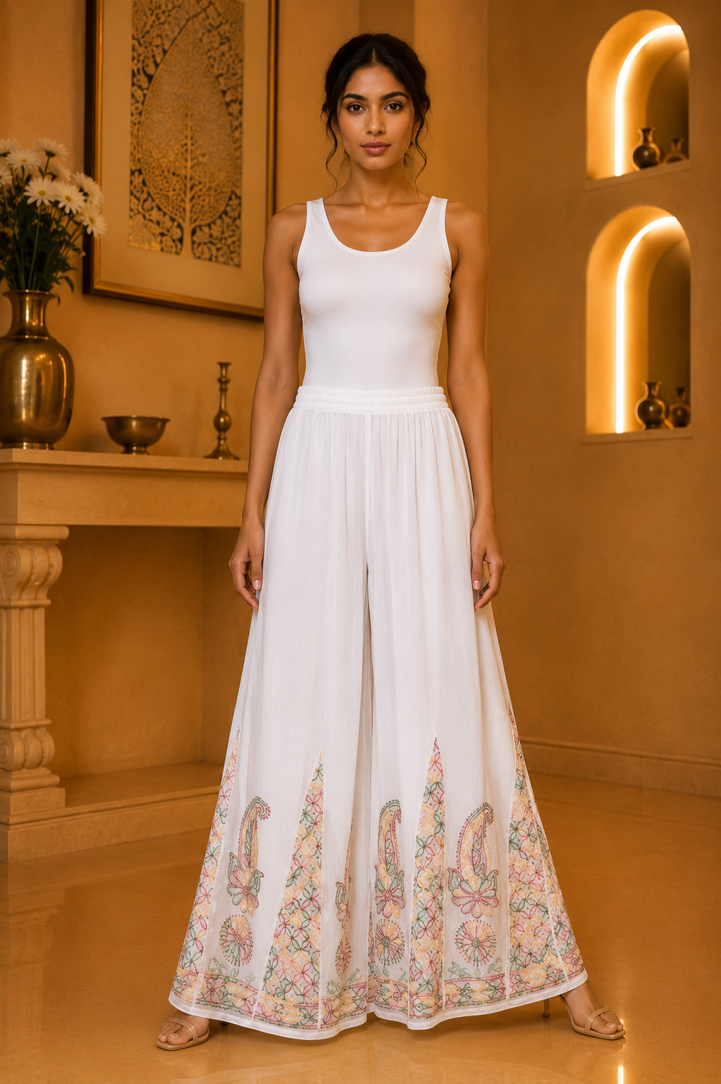 White Georgette Chikankari palazzo