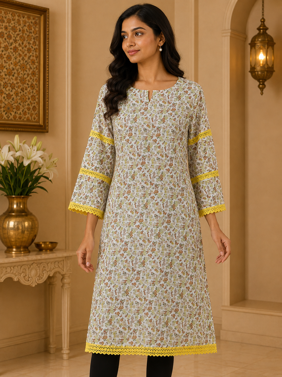 Orange Yellow Floral Kurta