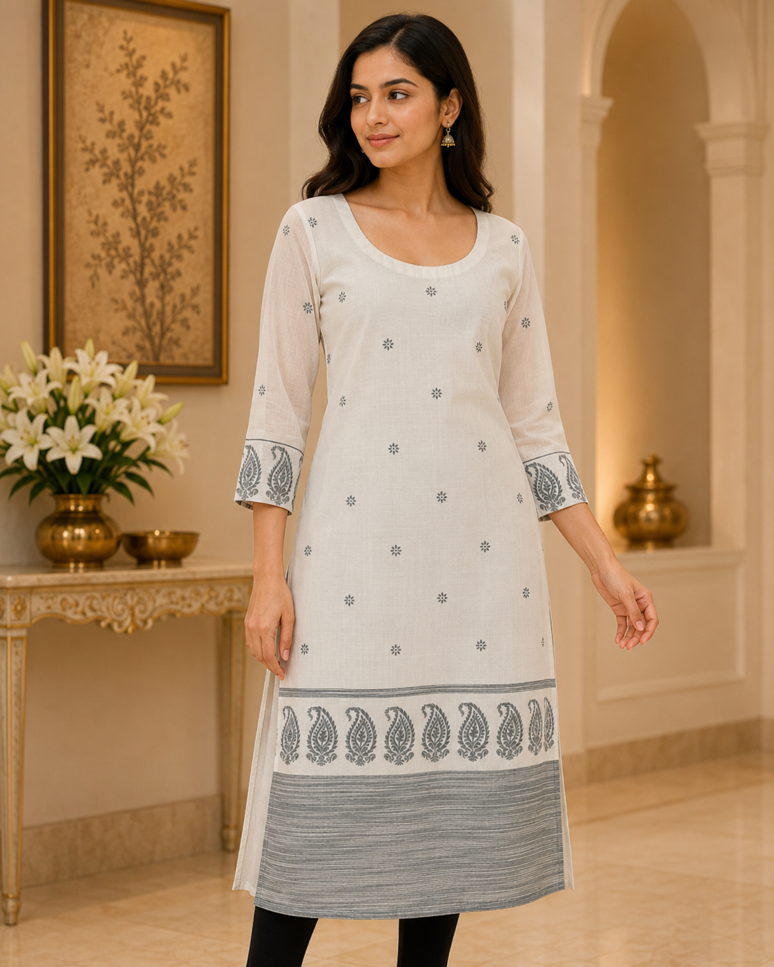 Off-white & Grey Kurta