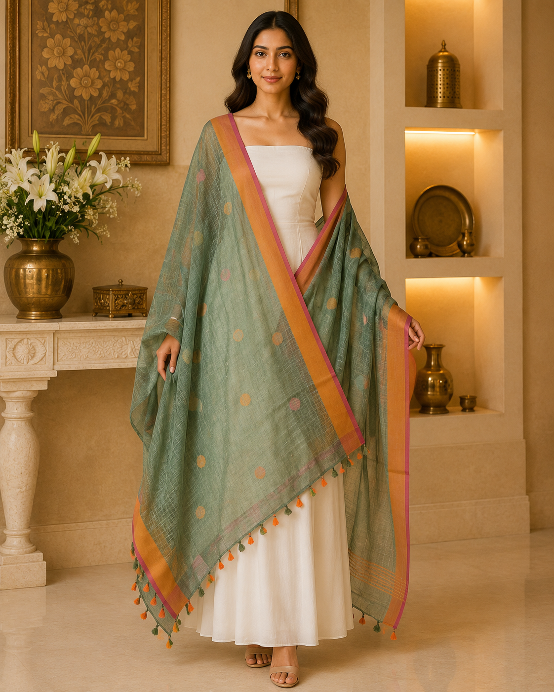 Linen Dupatta with butties