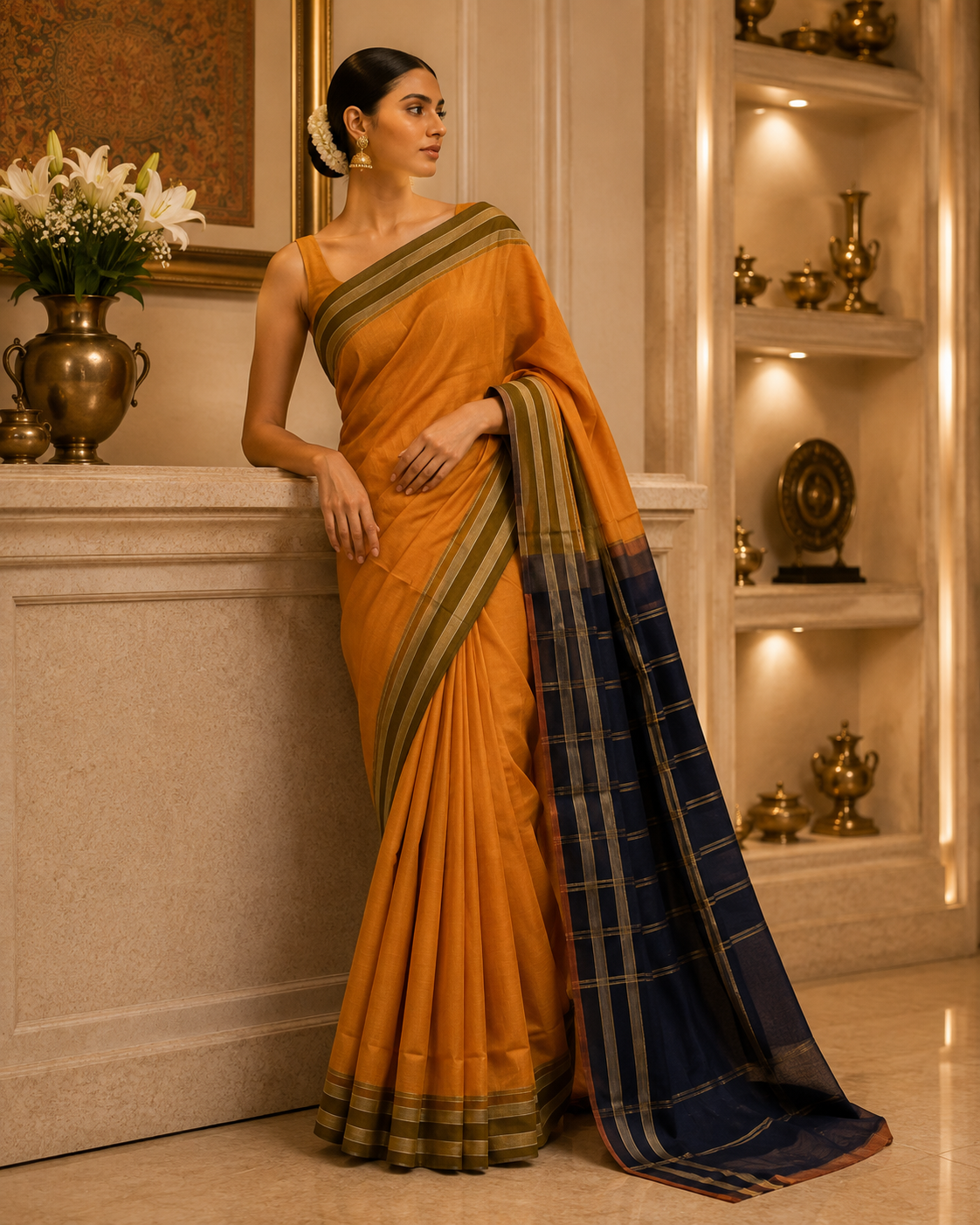 Orange Cotton Saree
