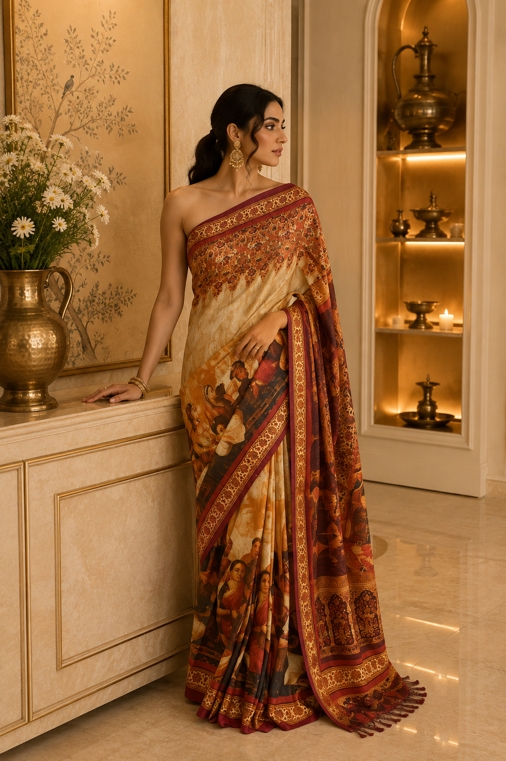 Tusser Giccha Screen Print Saree