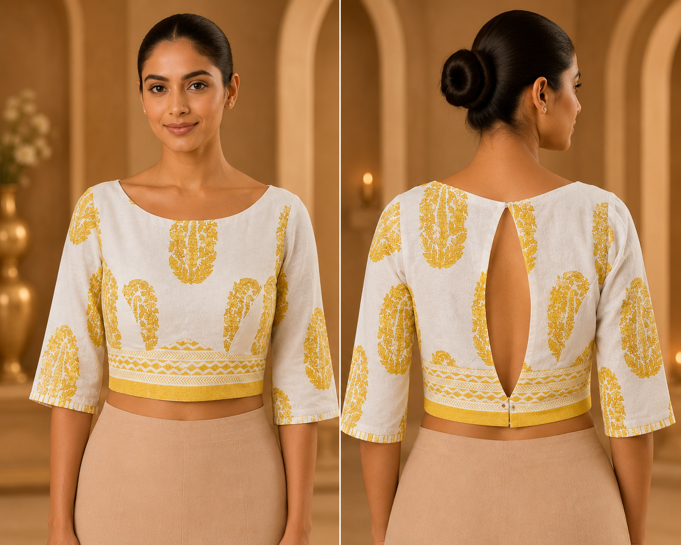 Yellow Block Print Blouse