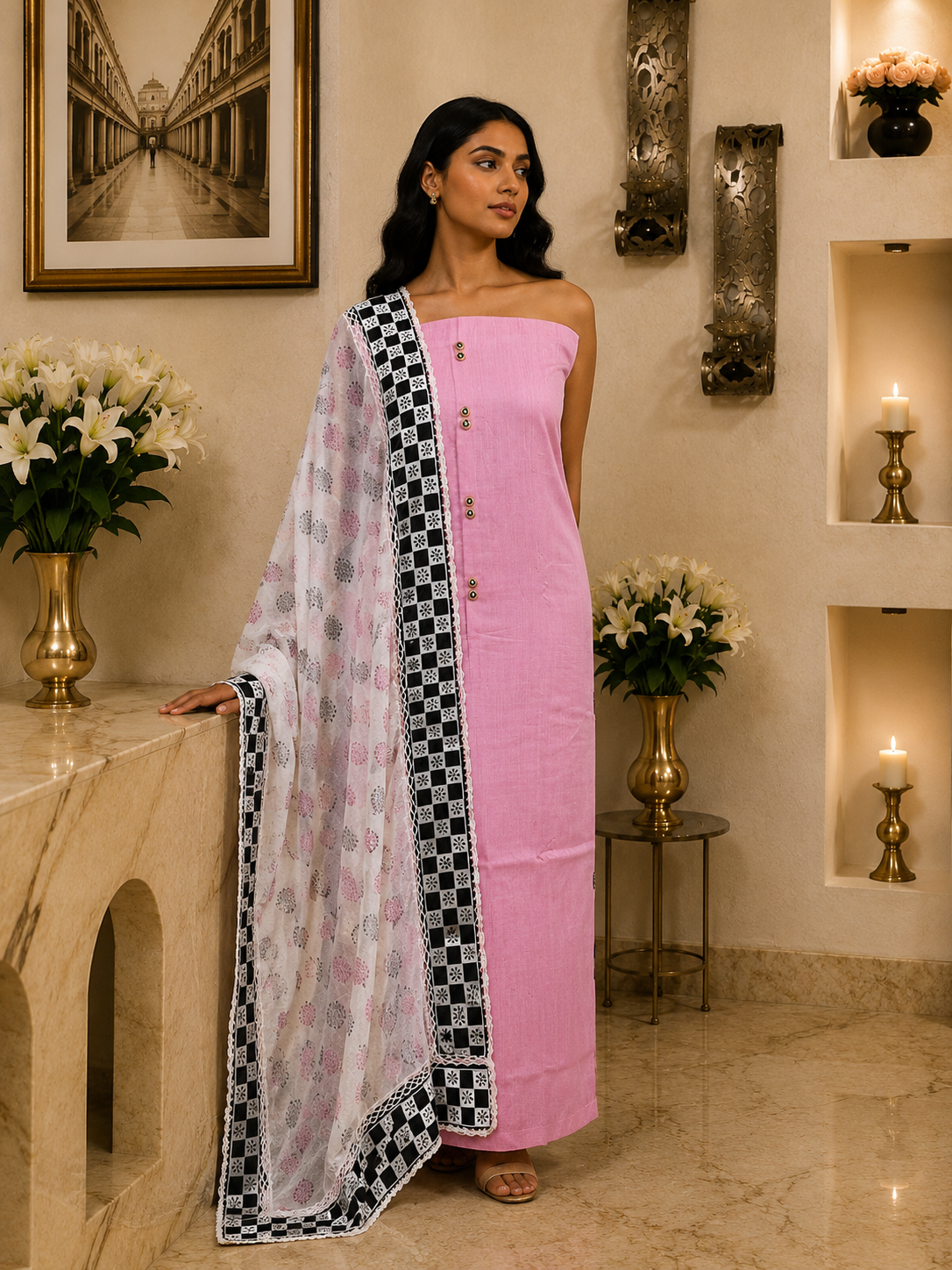 Pink Plain Silk with Kota KD