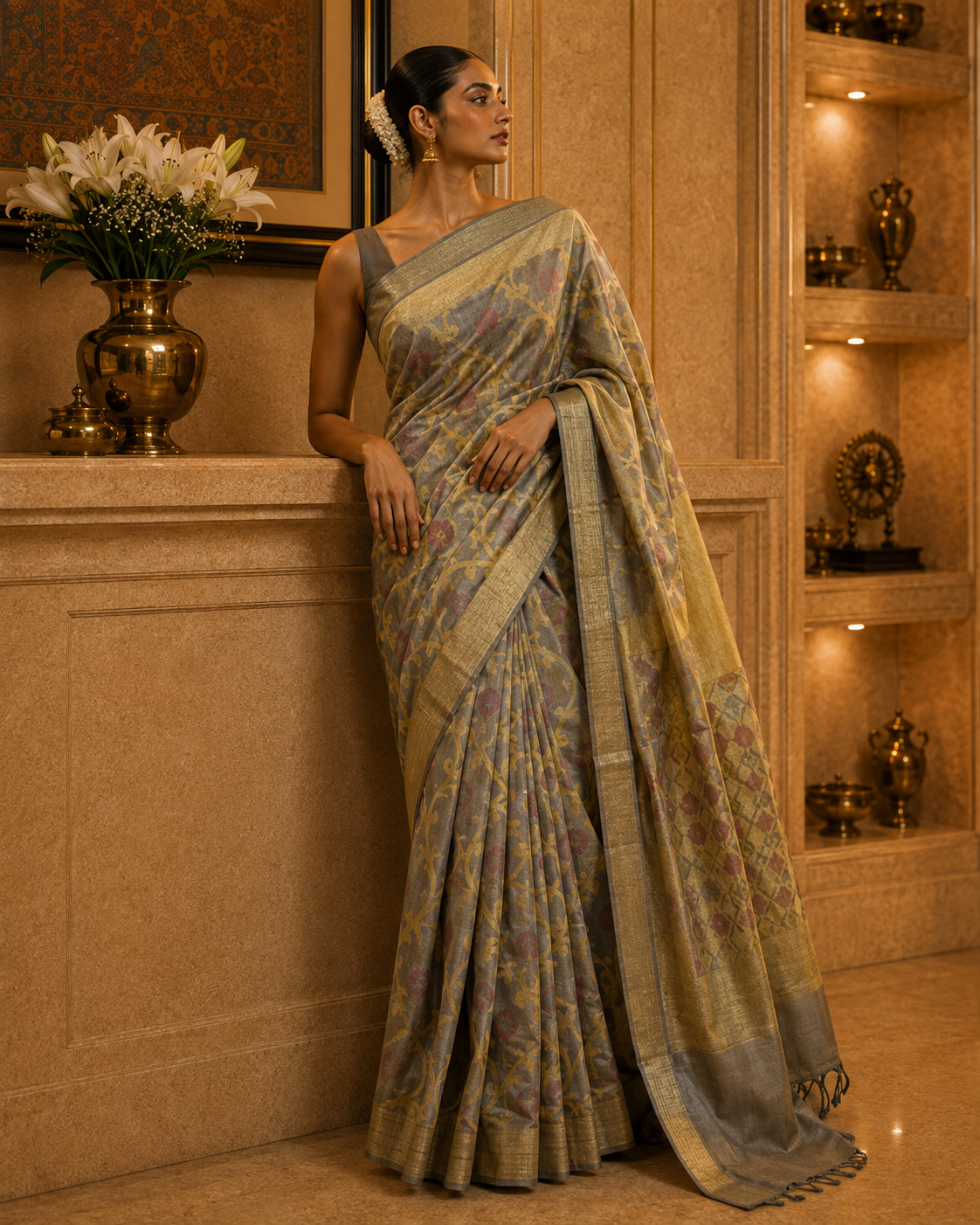 Grey Kora Cotton Saree