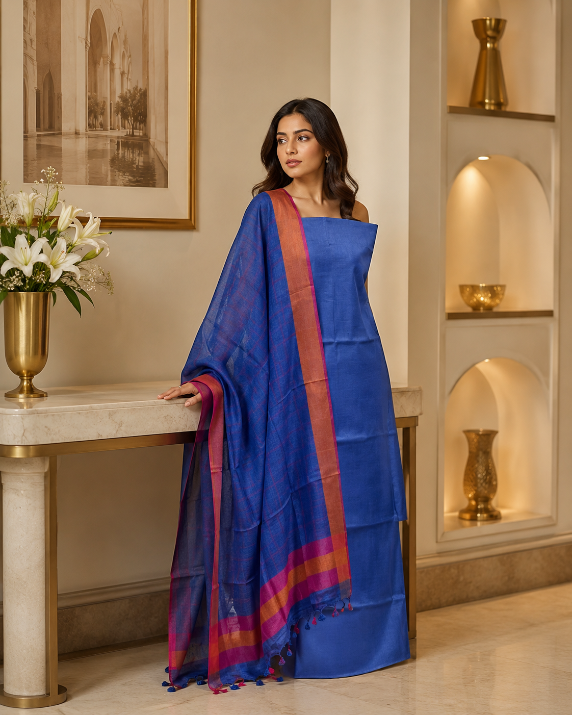 Linen Kurta and Dupatta Set KD