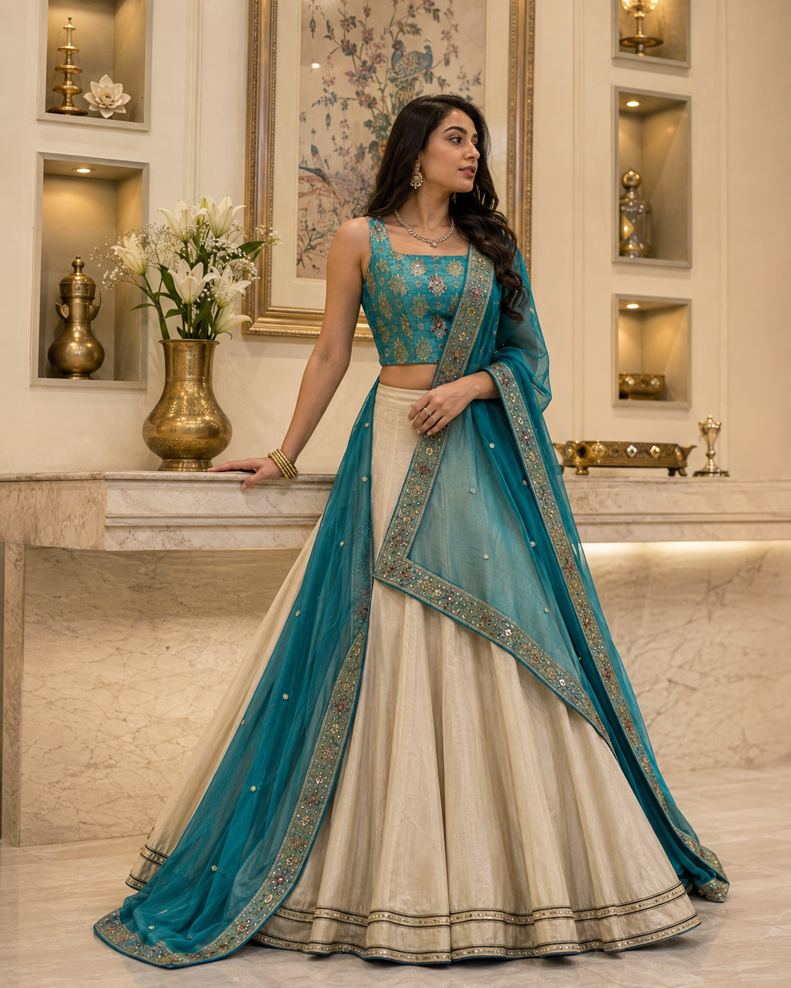 Mysore silk blouse and Chanderi lehenga set