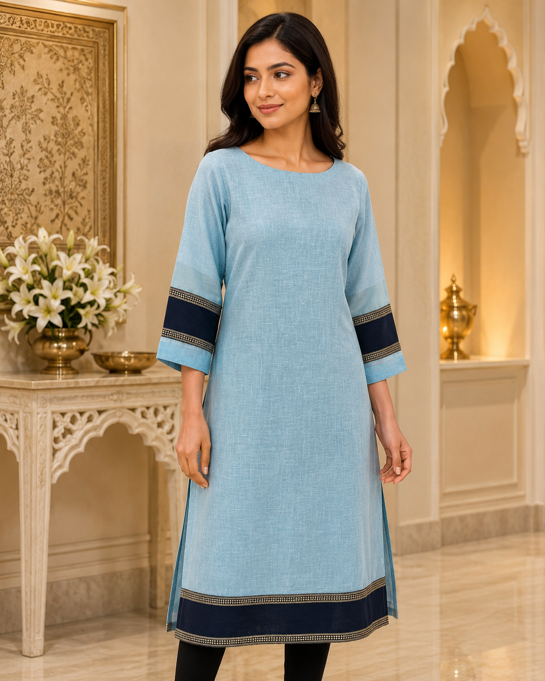 Light Blue Linen Readymade kurta