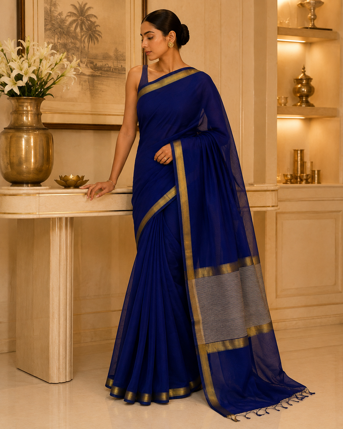 Maheshwari Giccha Pallu Blue Saree