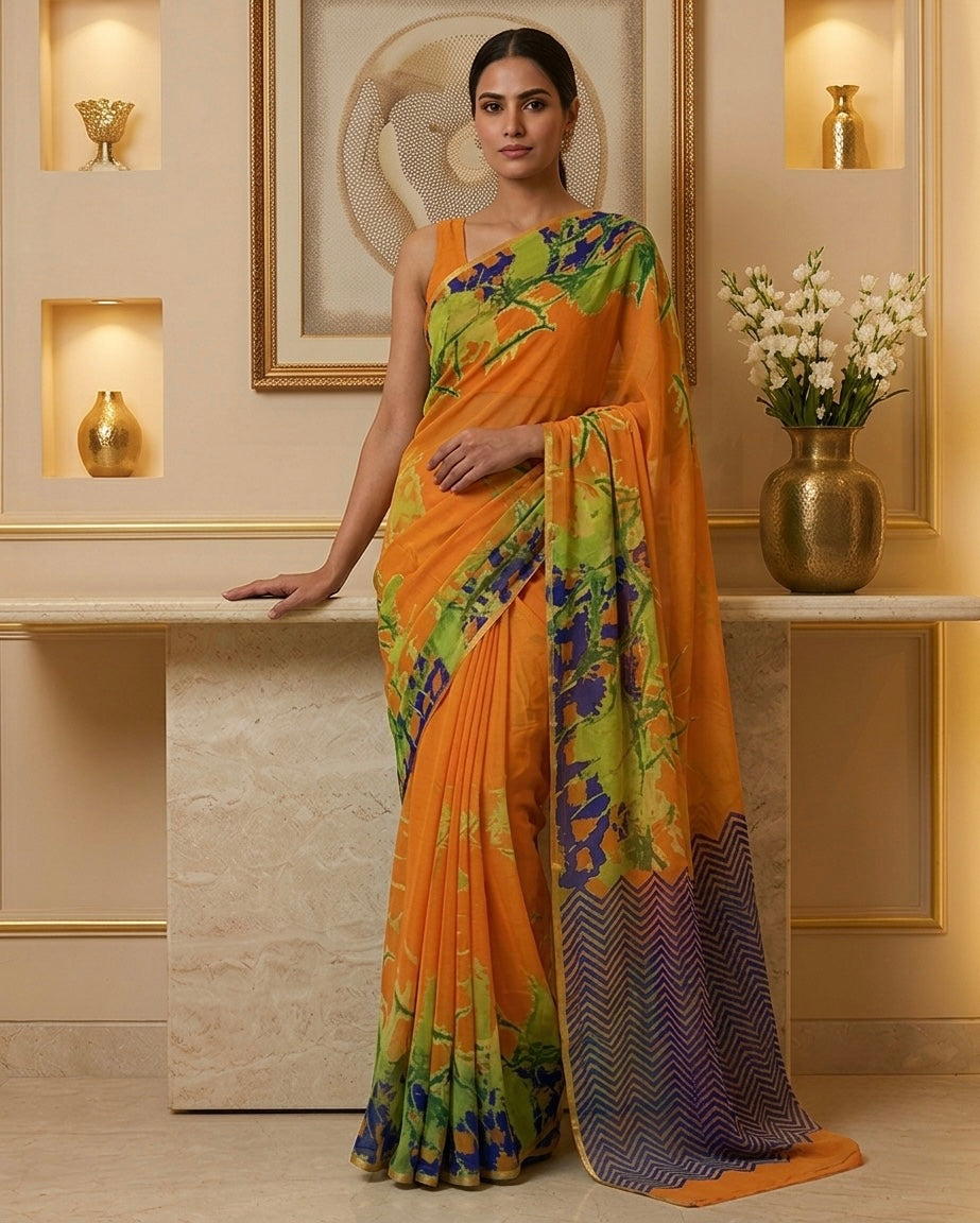 Orange Chiffon Saree