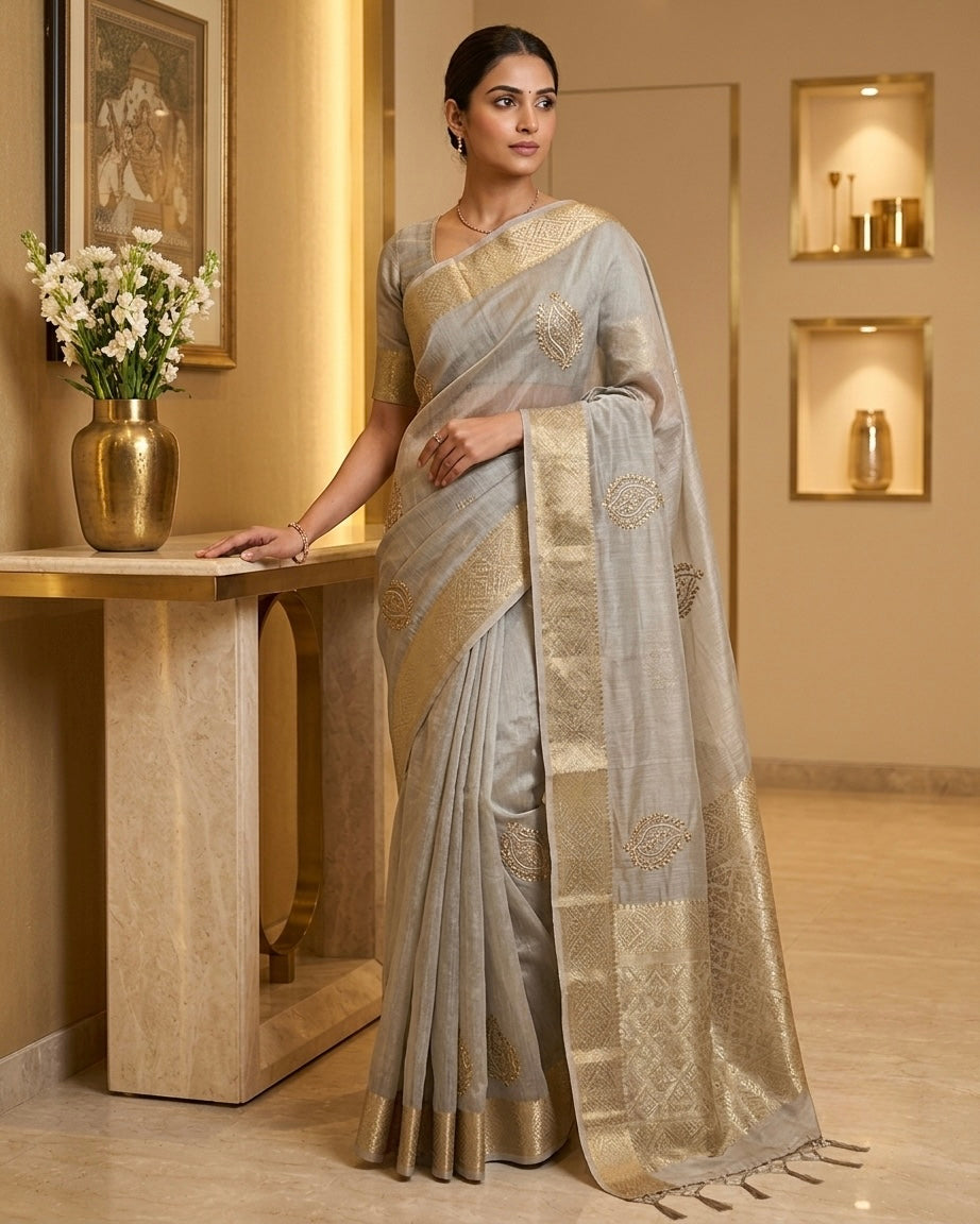Chanderi Handwork Cotton Silk Saree