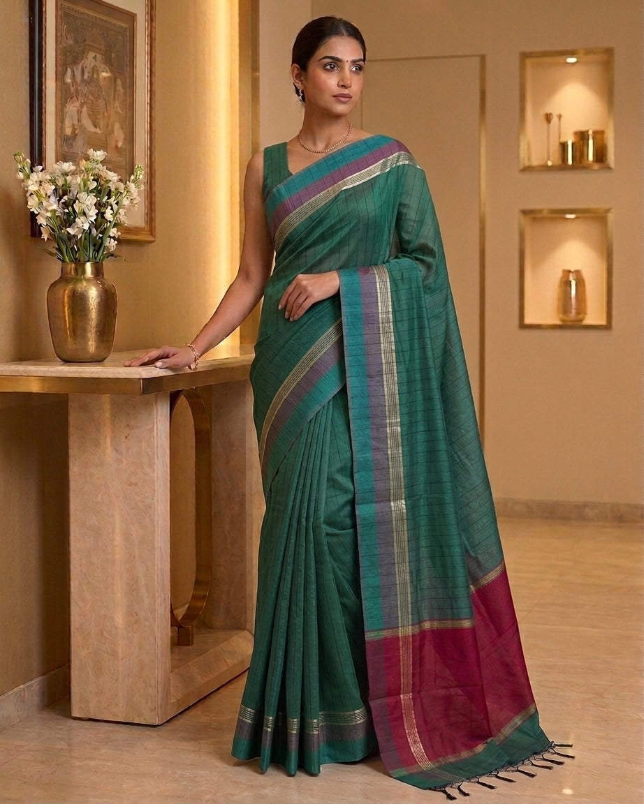 Green Chanderi Cotton silk Saree