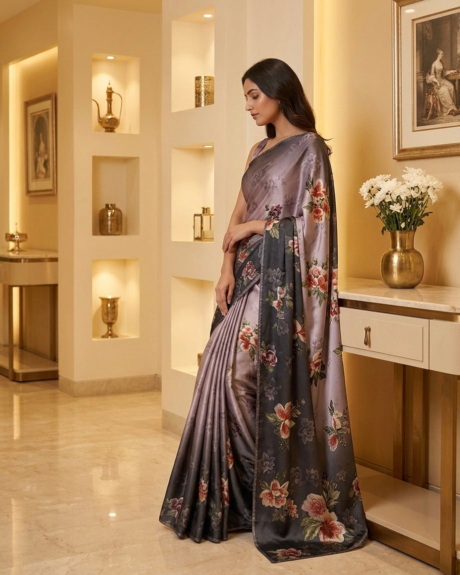 Satin Silk Digital Print Saree