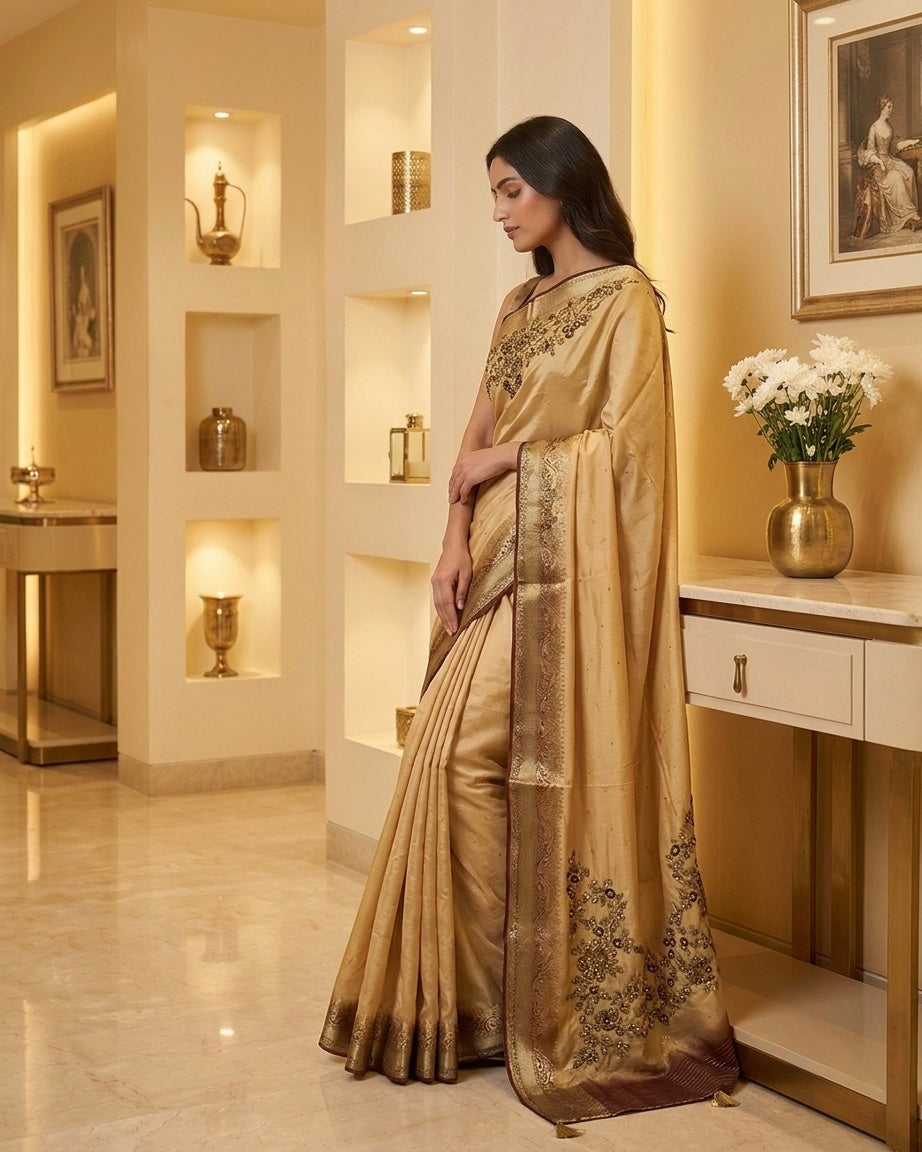 Benaras Munga Silk Handwork Saree