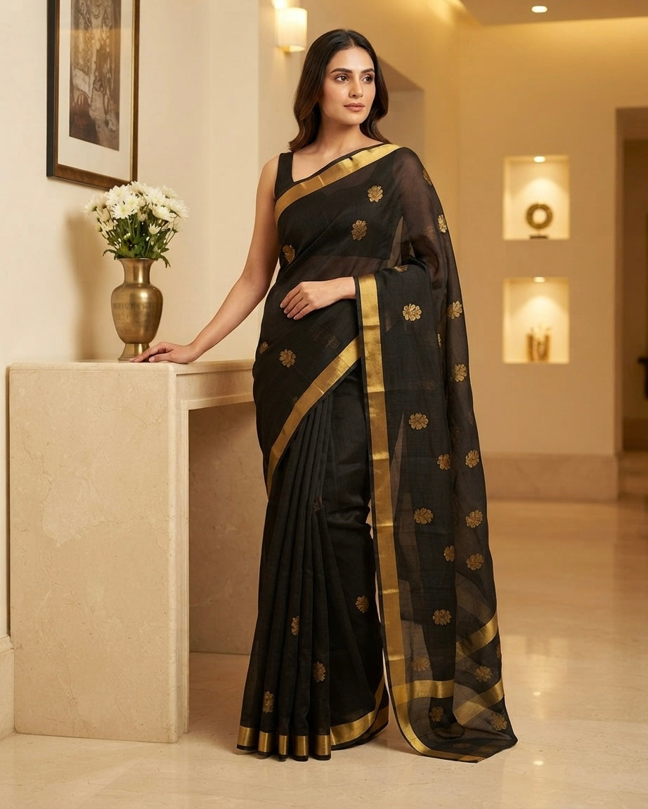 Venkatgiri Black Cotton Silk Saree