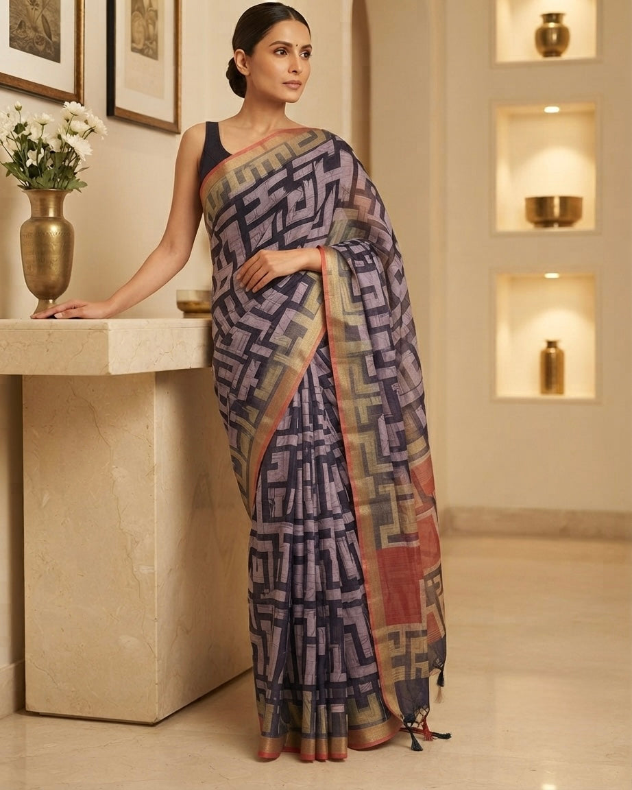 Linen Screen Print Saree