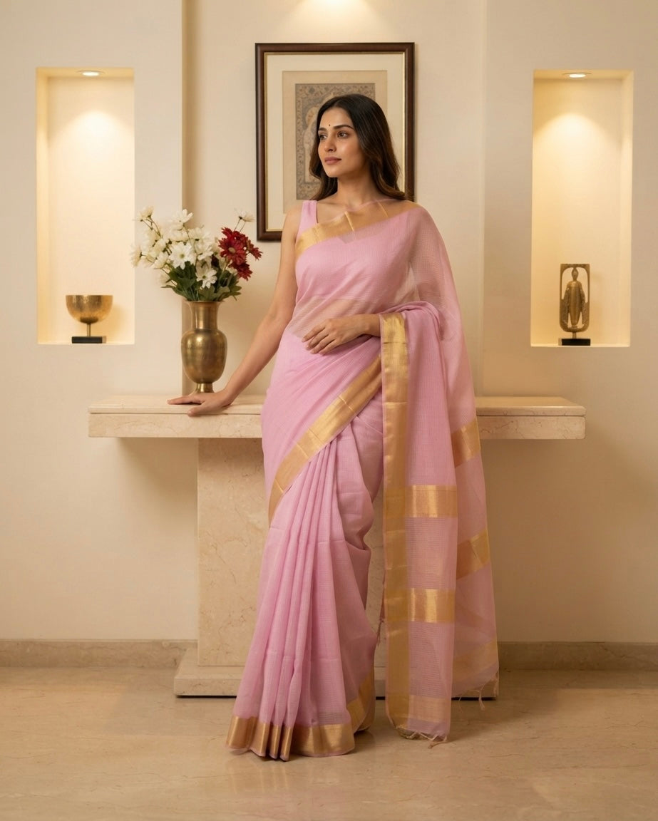 Maheshwari Check Body Light Purple Saree