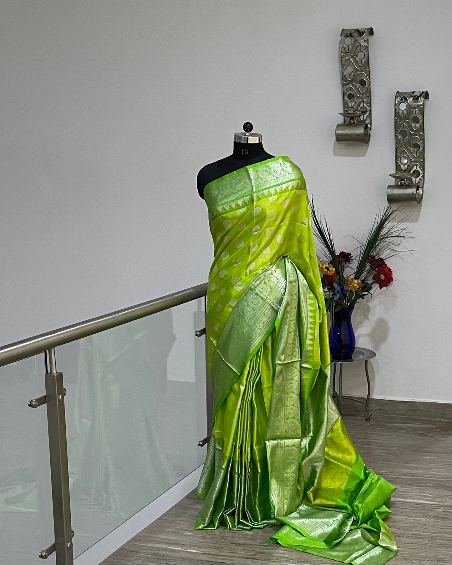 Venkatgiri Lime Green and Green Pure Silk Saree