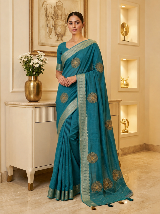 Turquoise Benaras Silk Designer Saree