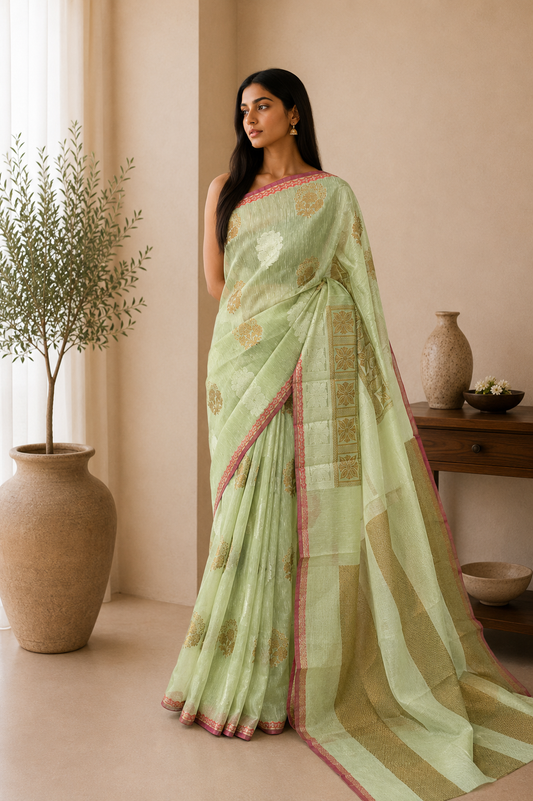 Mint Green Benaras Saree