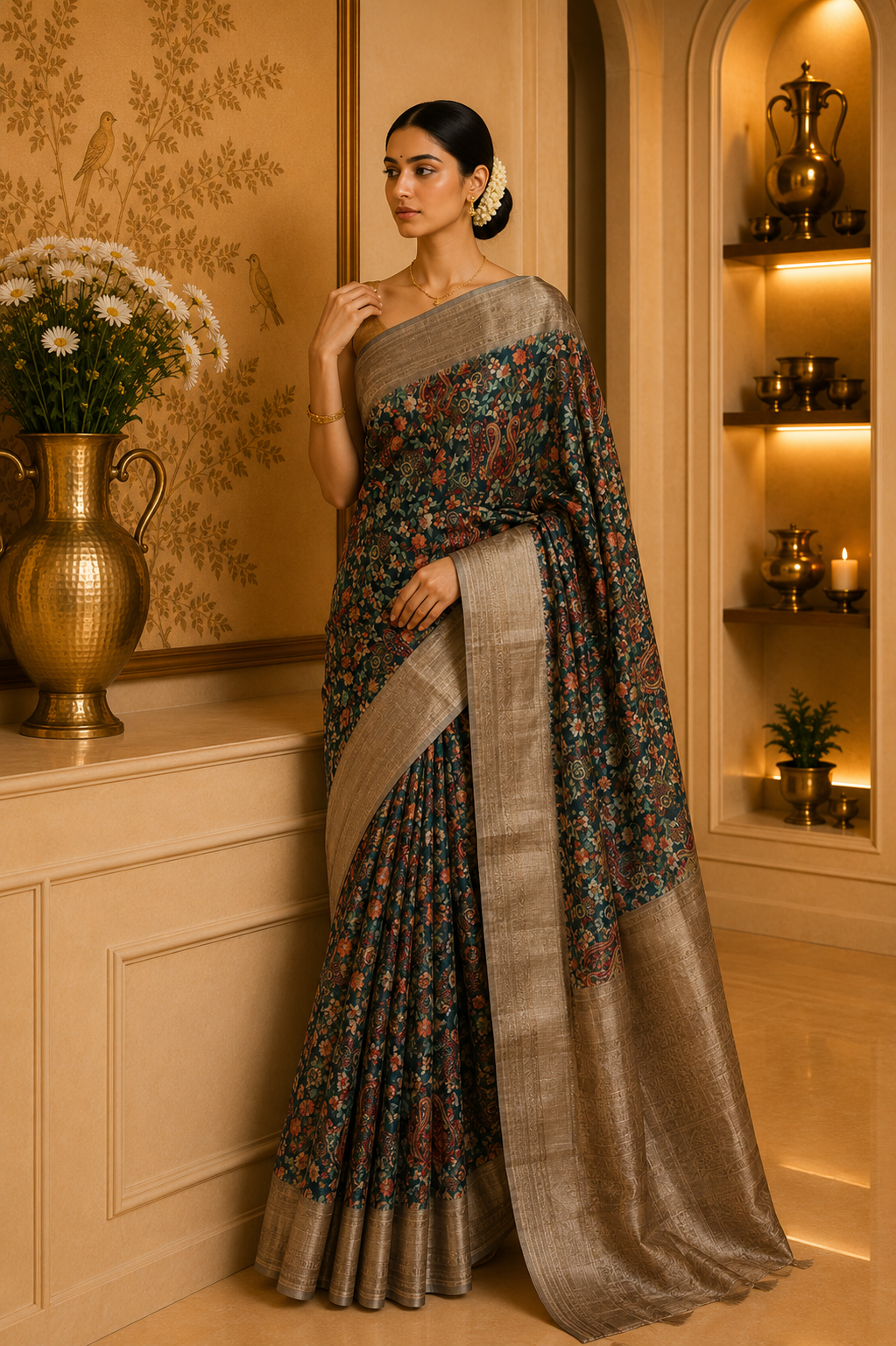 Floral Bangalori Semi Silk Saree