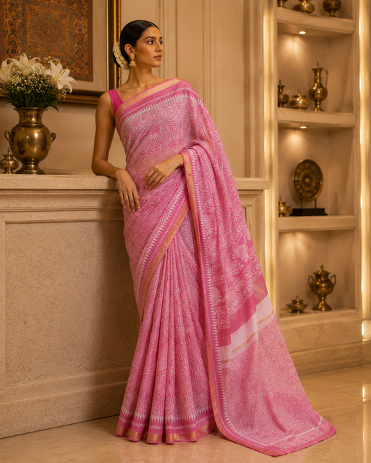 Pink Cotton Kota Doria Saree