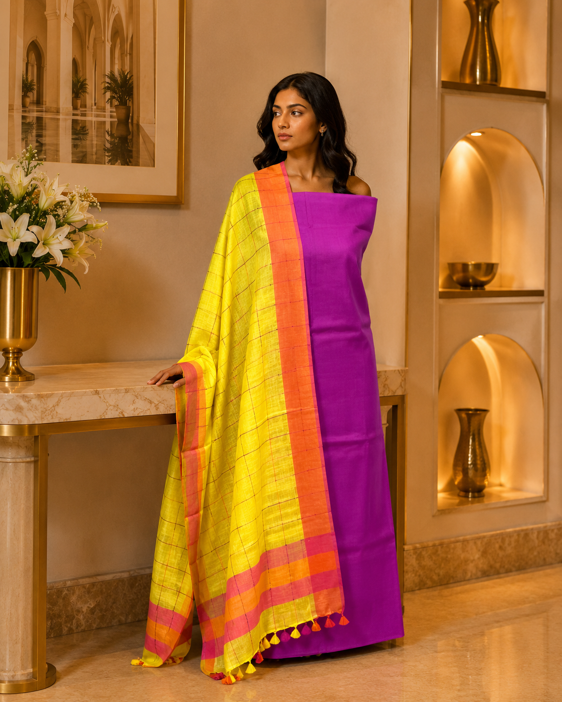 Linen Kurta and Dupatta Set KD