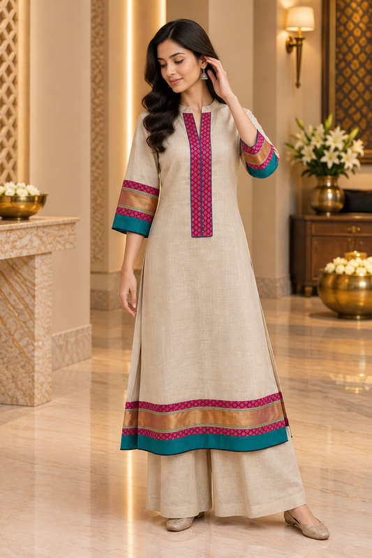 Beige Linen Readymade set with Borders
