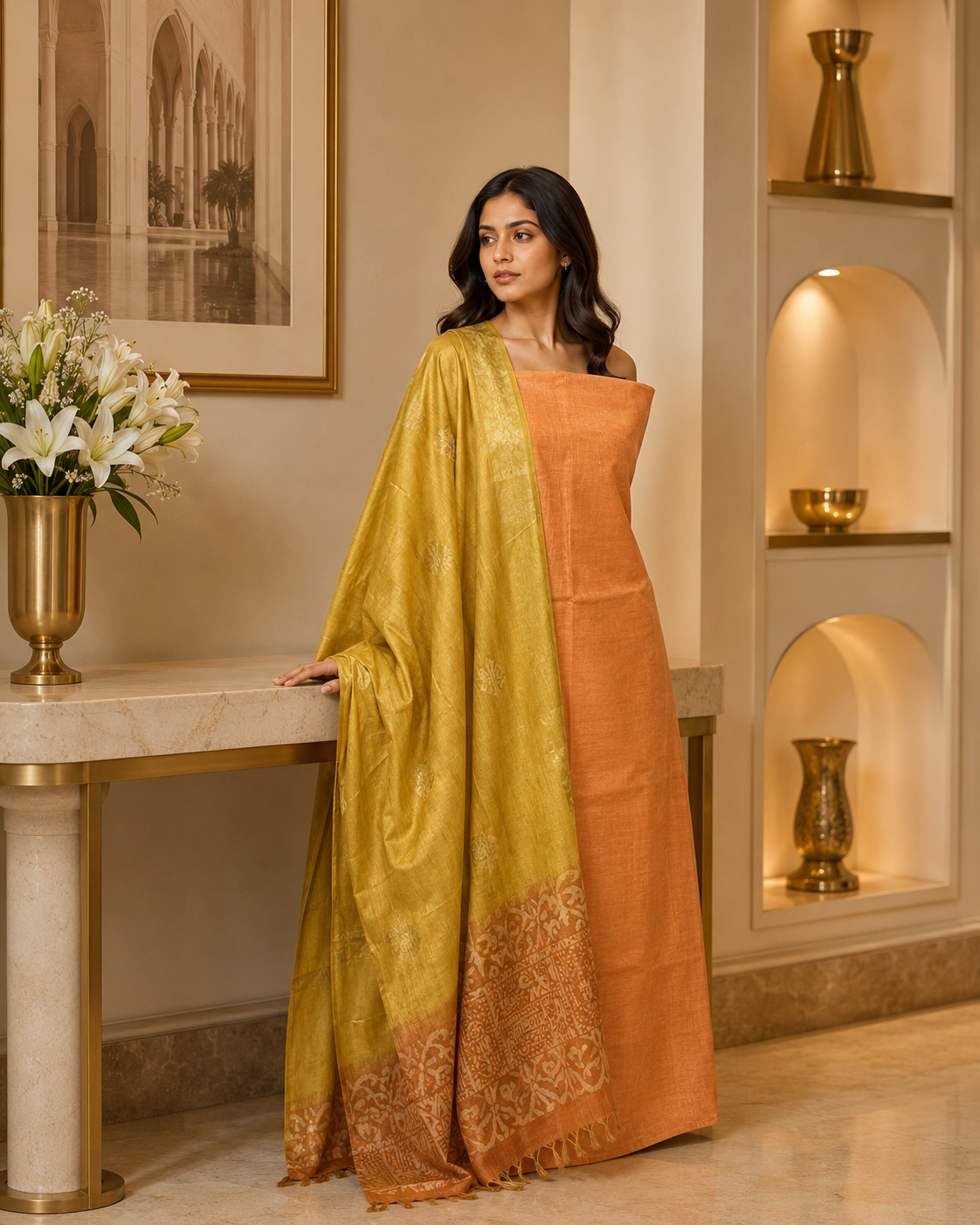 Linen Kurta and Dupatta Set KD
