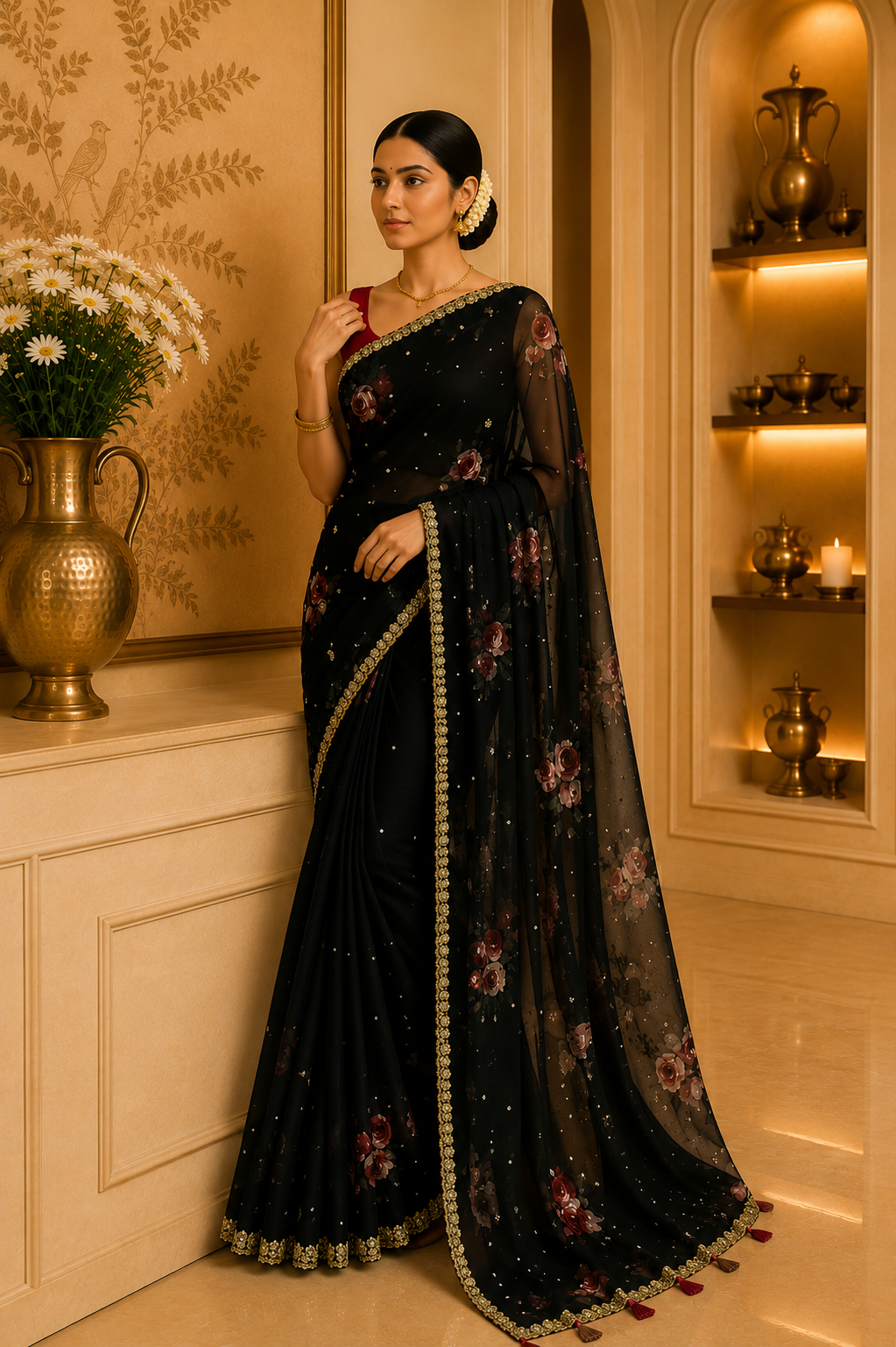 Black Organza Silk Designer Saree