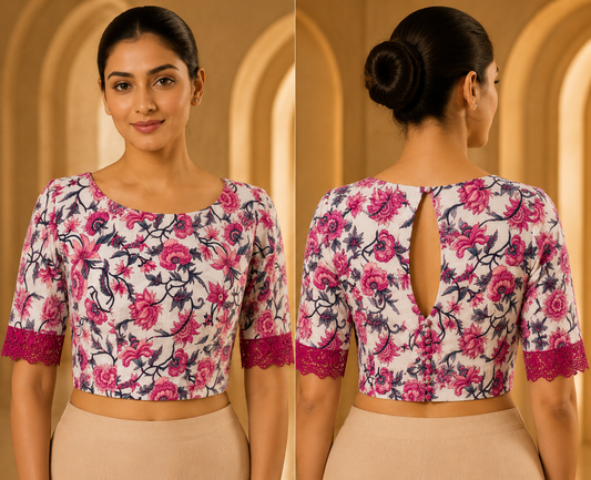 Pink floral boat neck Blouse