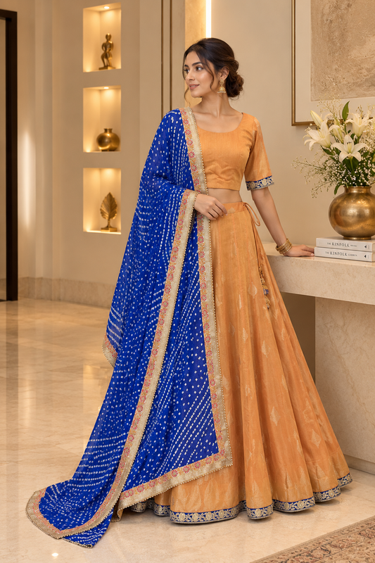 Mustard Cotton Silk Lehenga with Bandhini Dupatta