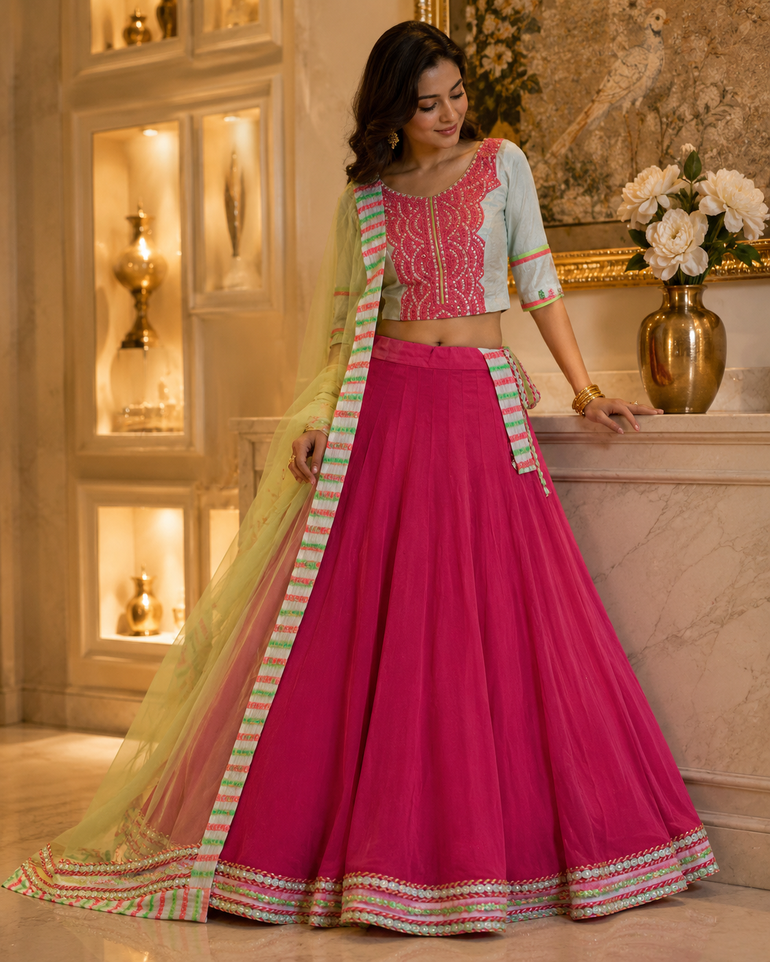 Neon Pink Georgette Lehenga set