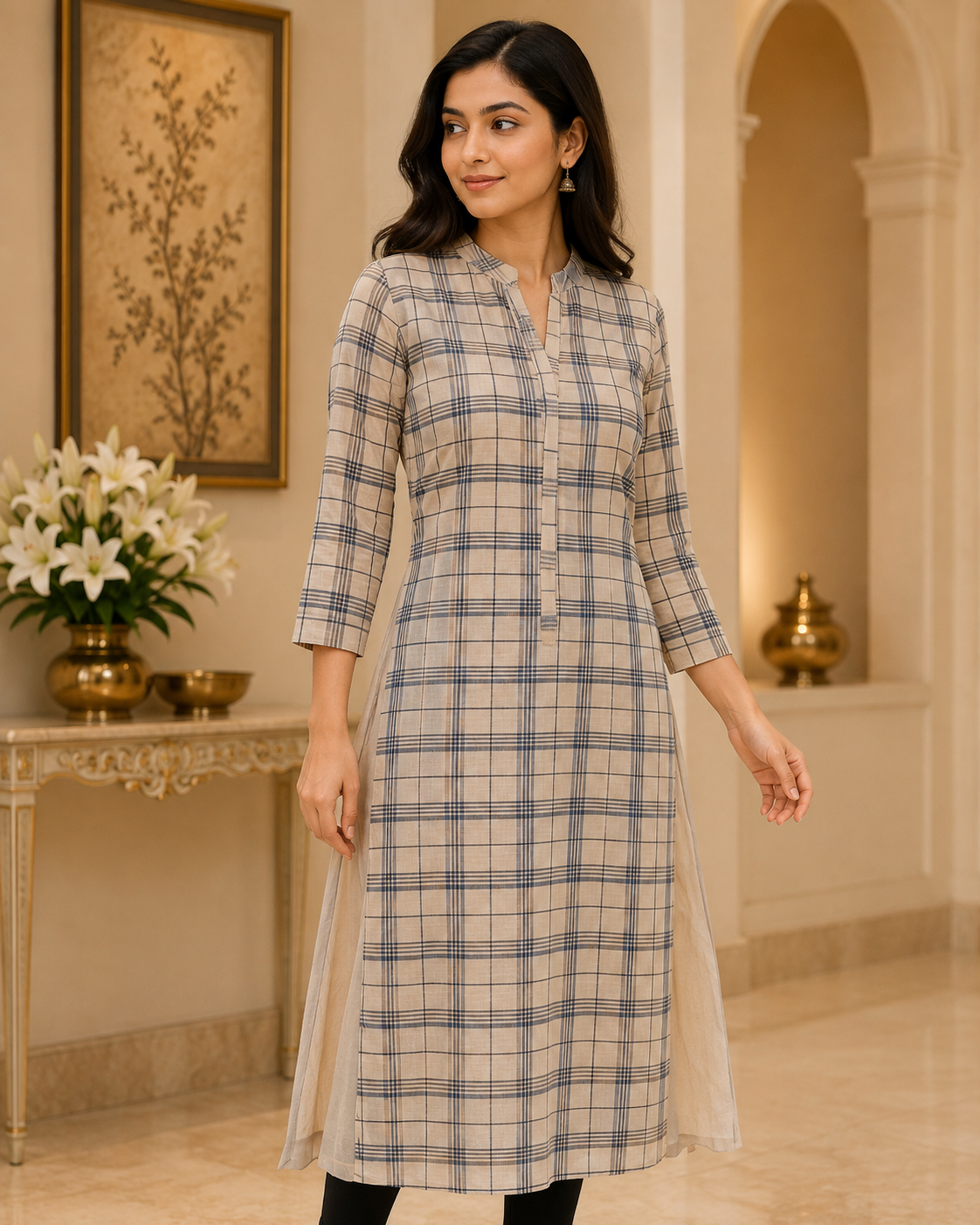 Peach Grey High-Low Kali Readymade Kurta