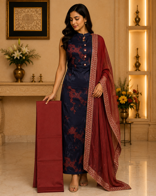 Navy blue Digital Dola Silk DM