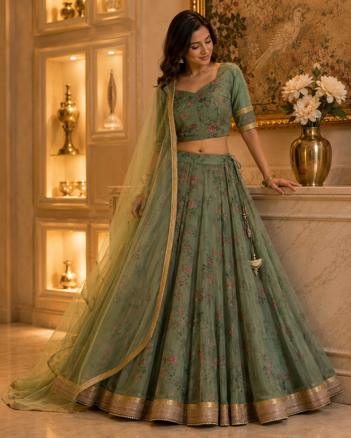 Forest Green Organza Lehenga set
