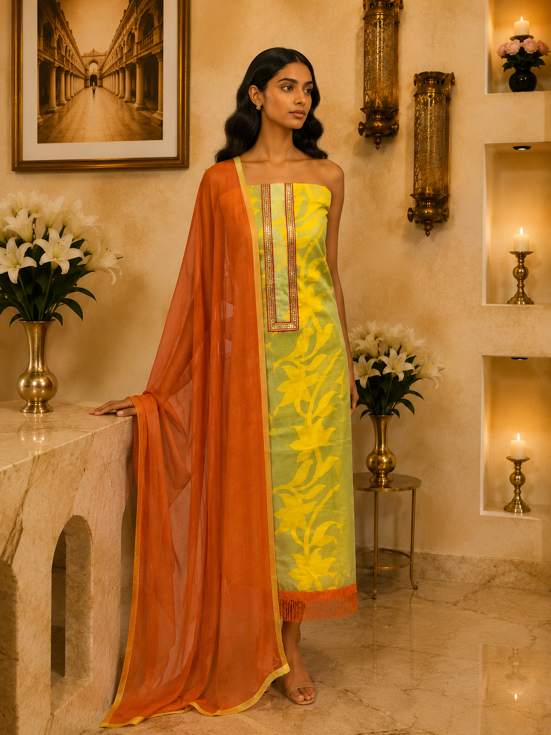 Jamdani Podo KD Yellow Orange