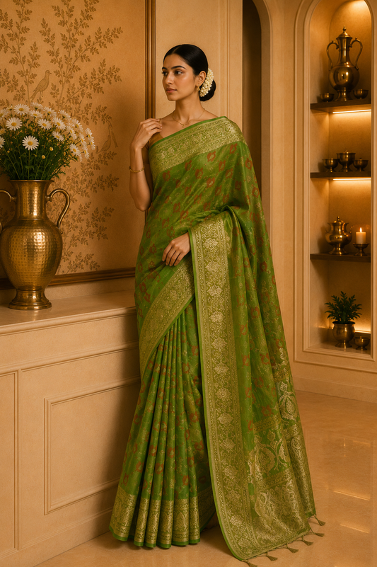 Green Semi Patola Silk Saree