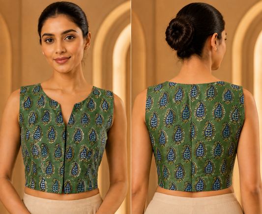 Green Block Print Blouse