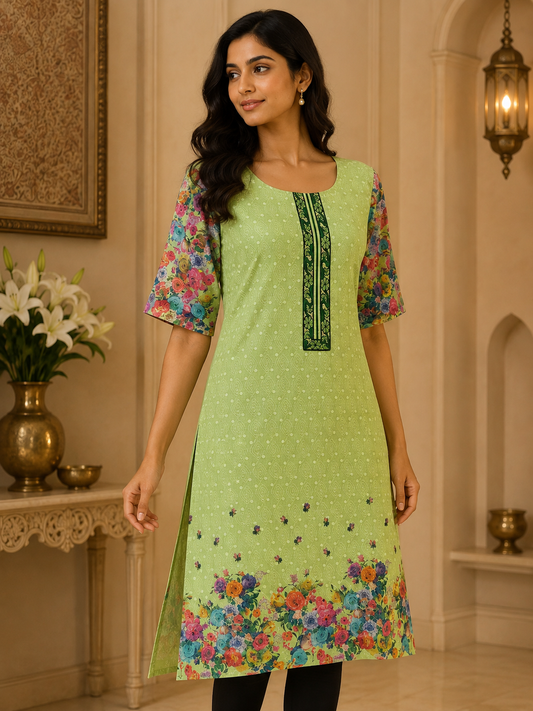 Green Hakoba kurta with Scallops