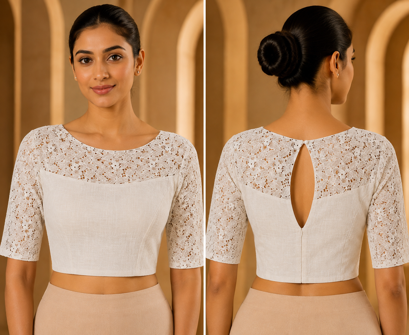 Off-whilte Linen Net blouse
