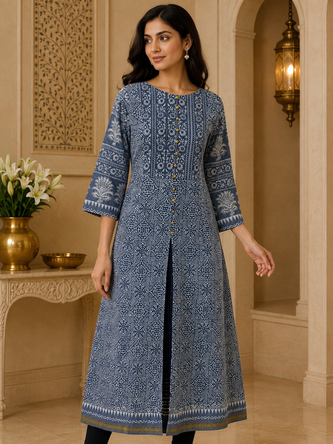 Grey Kota Cotton Readymade Kurta