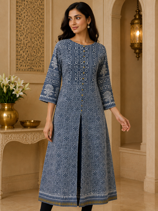 Grey Kota Cotton Readymade Kurta