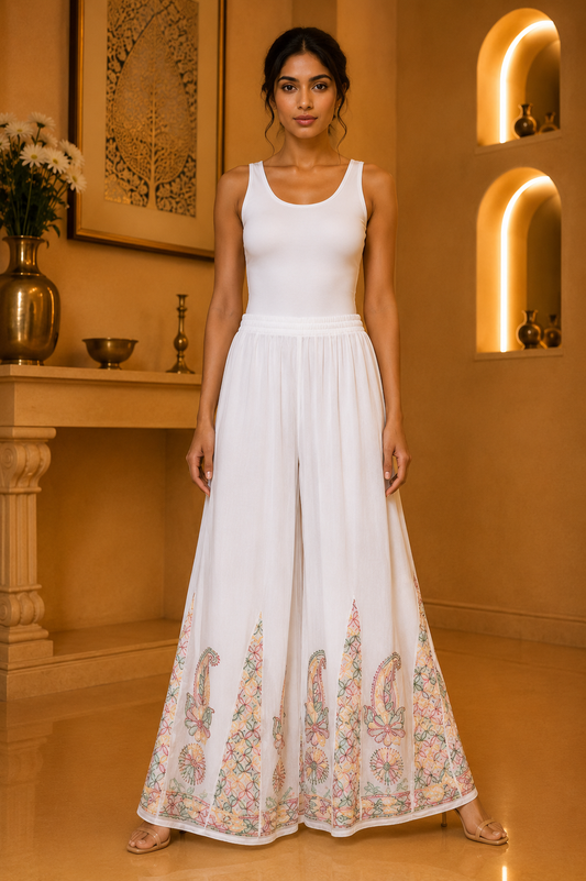 White Georgette Chikankari palazzo