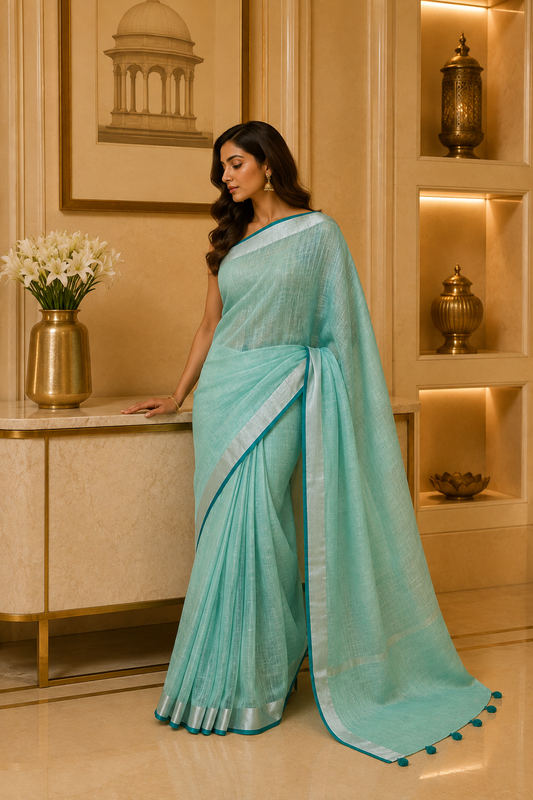 Green Linen Tissue Saree