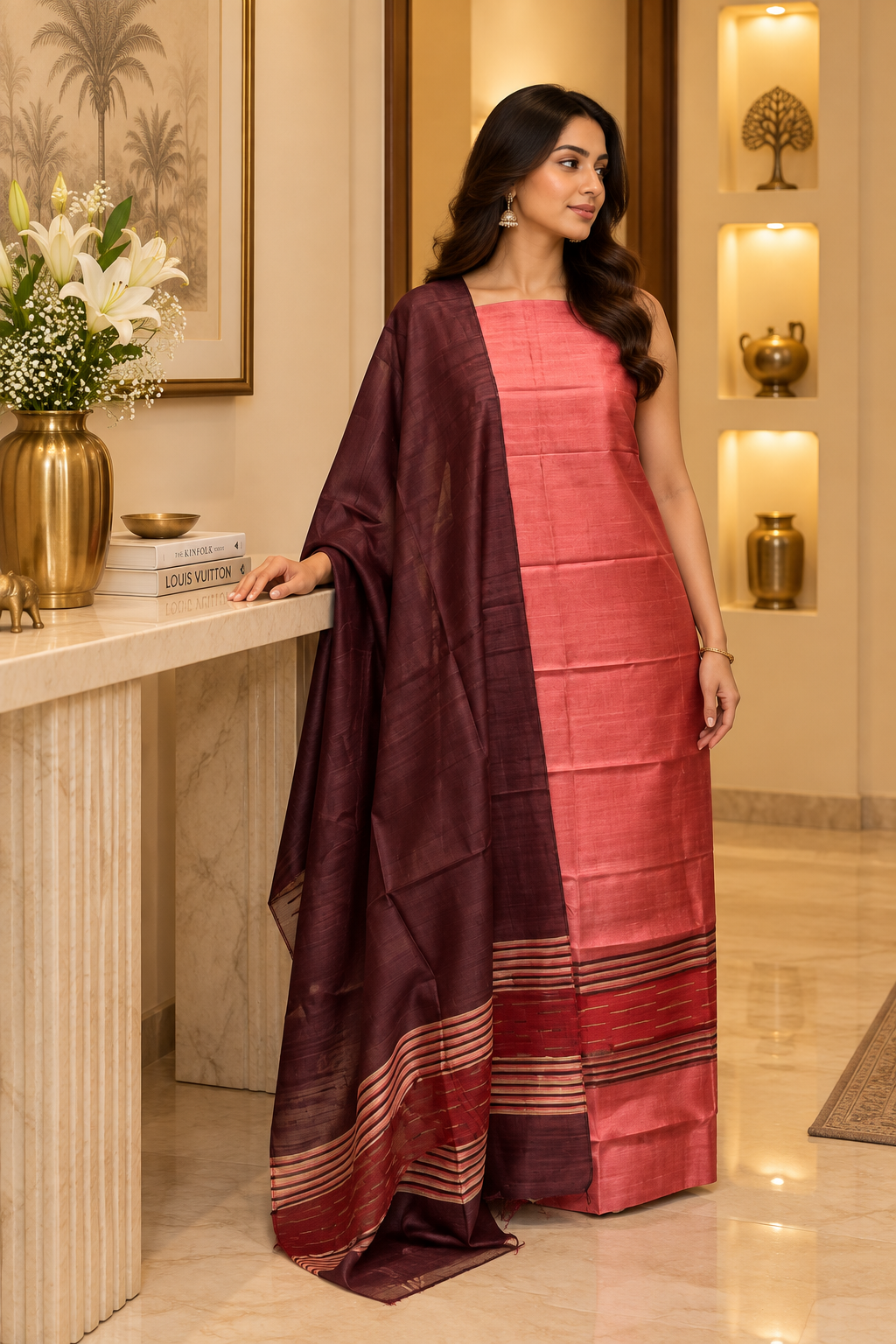 Dupion Silk Peach Brown KD