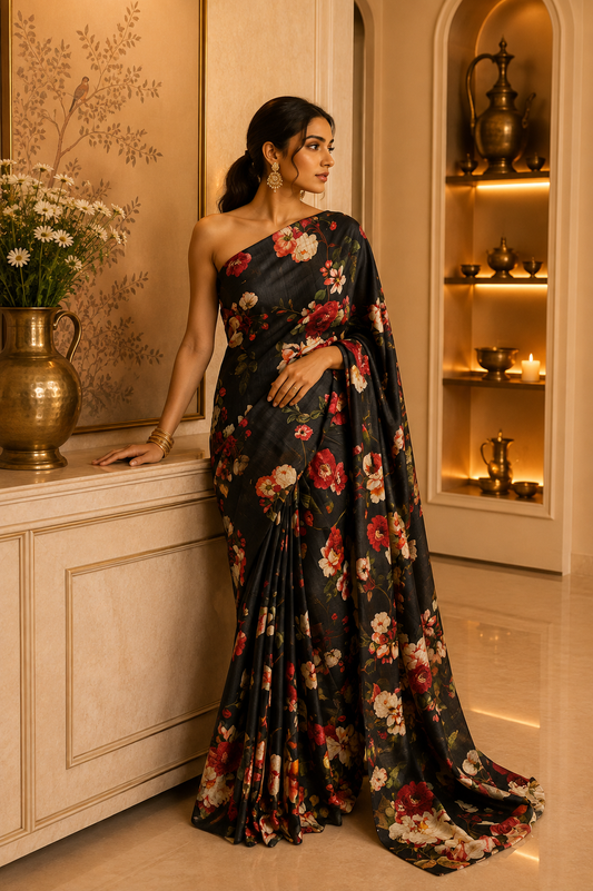 Tusser Giccha Screen Print Saree