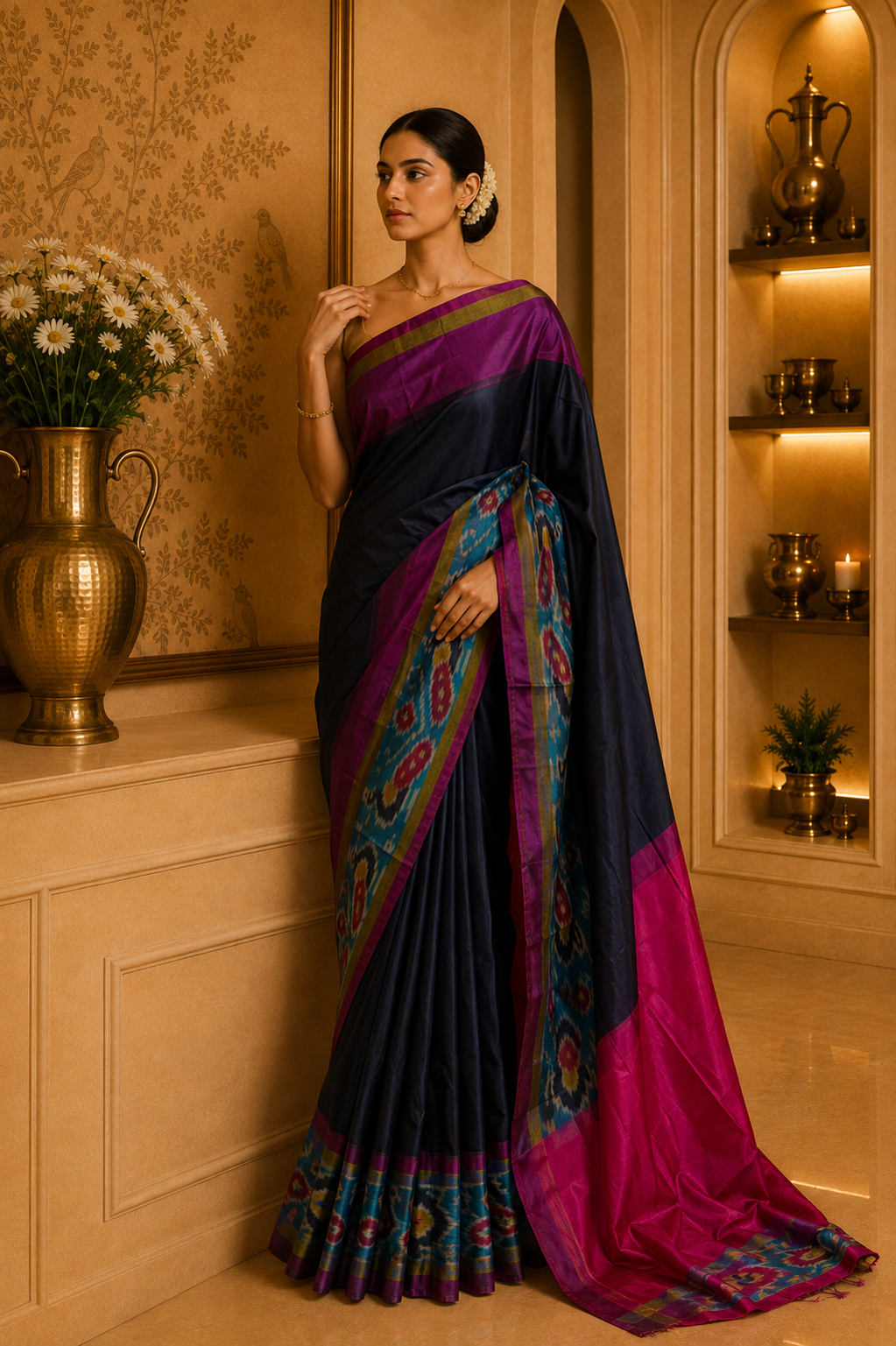 Charcoal grey Semi Silk Saree